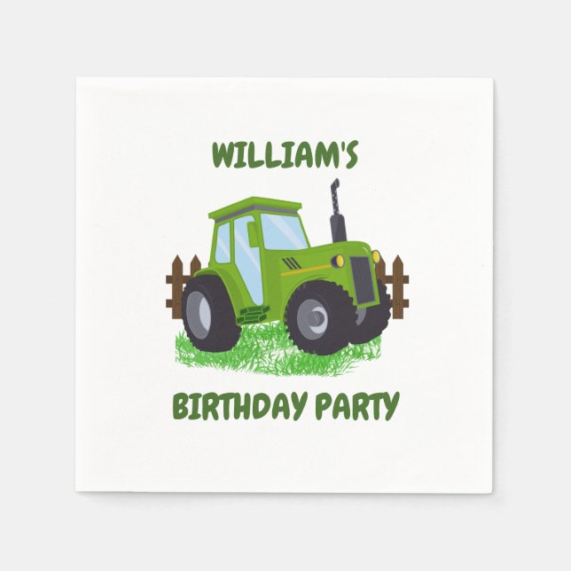 Serviette En Papier Soirée d'anniversaire du jote Green Tractor (Devant)