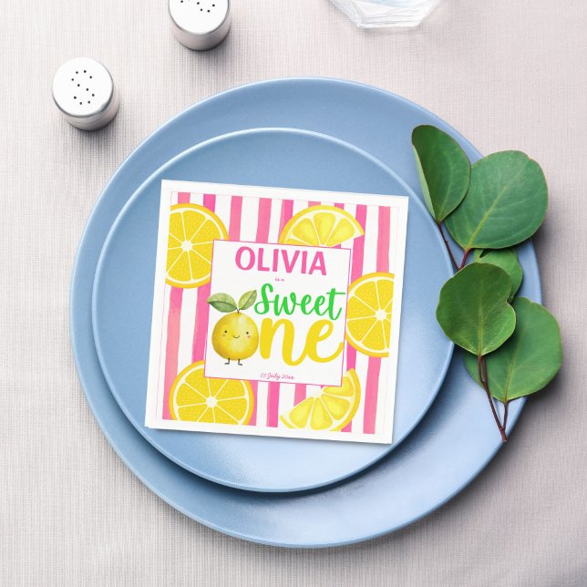 Serviette En Papier Soirée d'anniversaire d'une citronnelle rose (Sweet one pink lemonade lemons summer girls birthday party personalized printed napkins table decor)