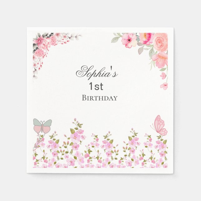 Serviette En Papier Soirée d'anniversaire florale (Devant)