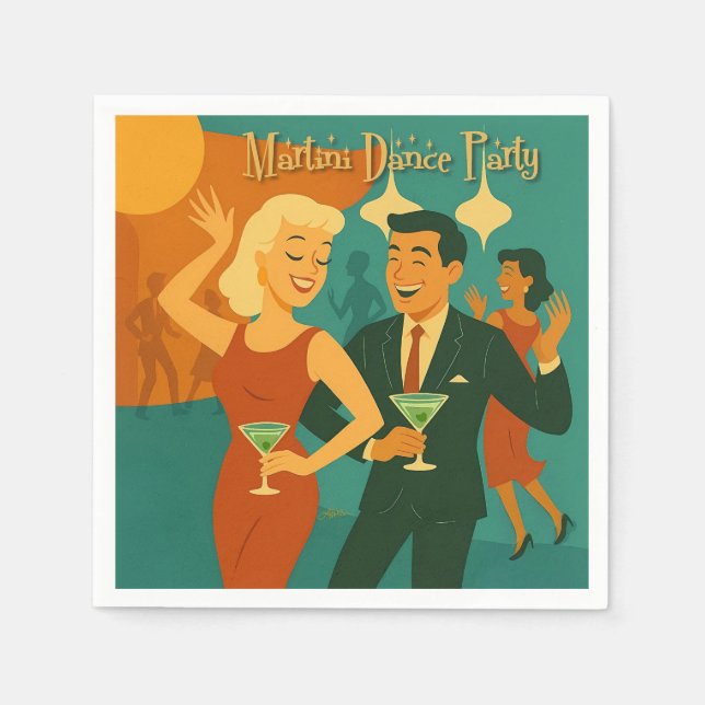 Serviette En Papier Soirée Dansante Martini du Milieu du Siècle (Devant)