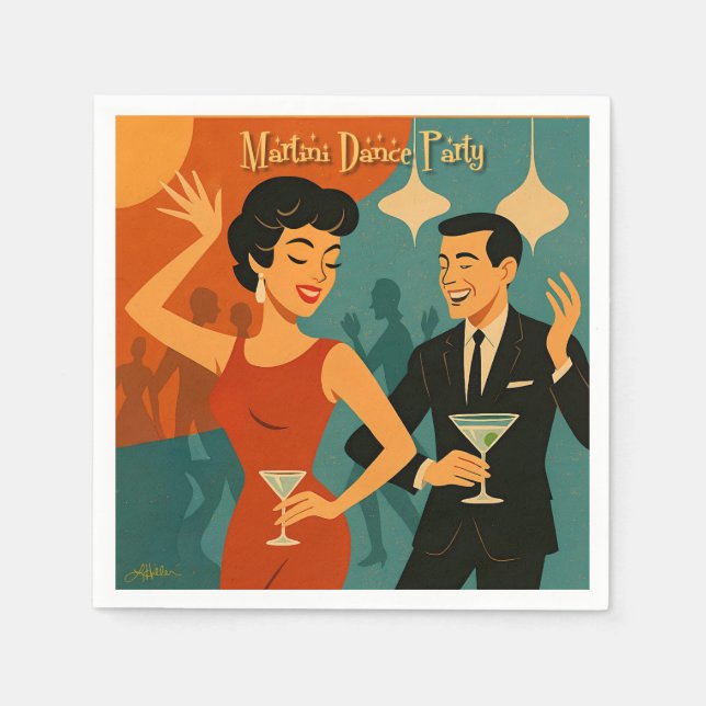 Serviette En Papier Soirée Dansante Martini du Milieu du Siècle (Devant)