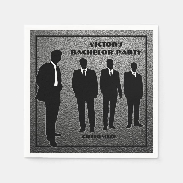Serviette En Papier Soirée de Bachelor chic noir et argent (Devant)