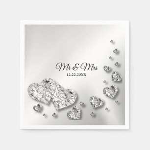 Serviette En Papier Soirée de mariage Coeurs d'argent Grey Elégant ten