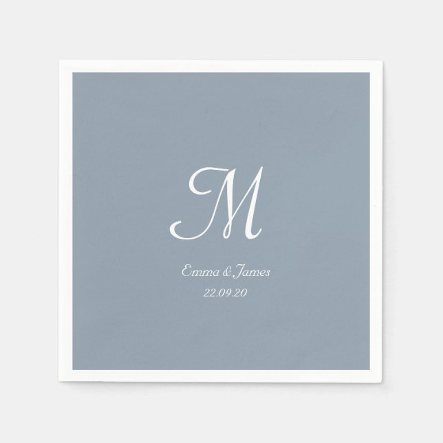 Serviette En Papier Soirée de mariage simple et Dusty Blue Monogram (Devant)