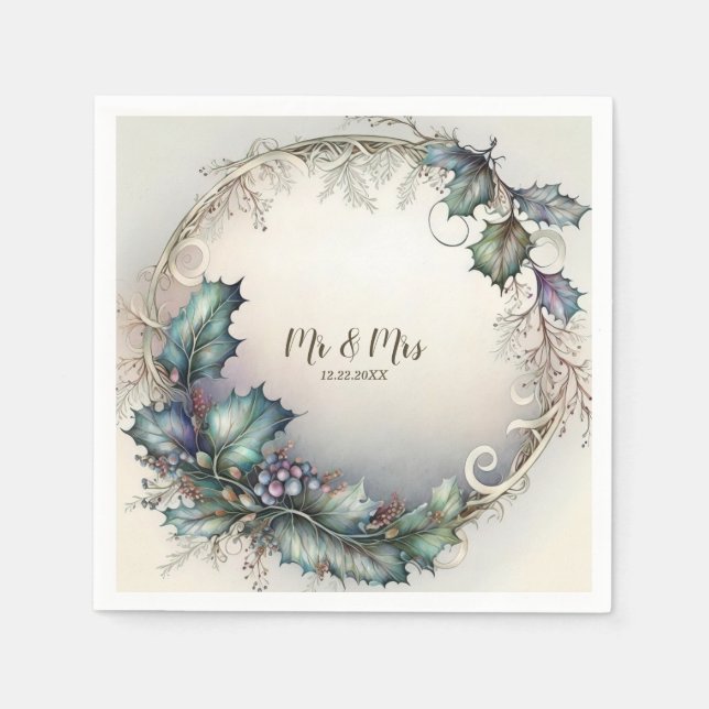 Serviette En Papier Soirée de mariage Vert pourpre Feuille rustique Él (Devant)