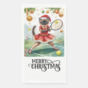 Serviette En Papier Soirée de Noël de tennis avec joueurs de chat