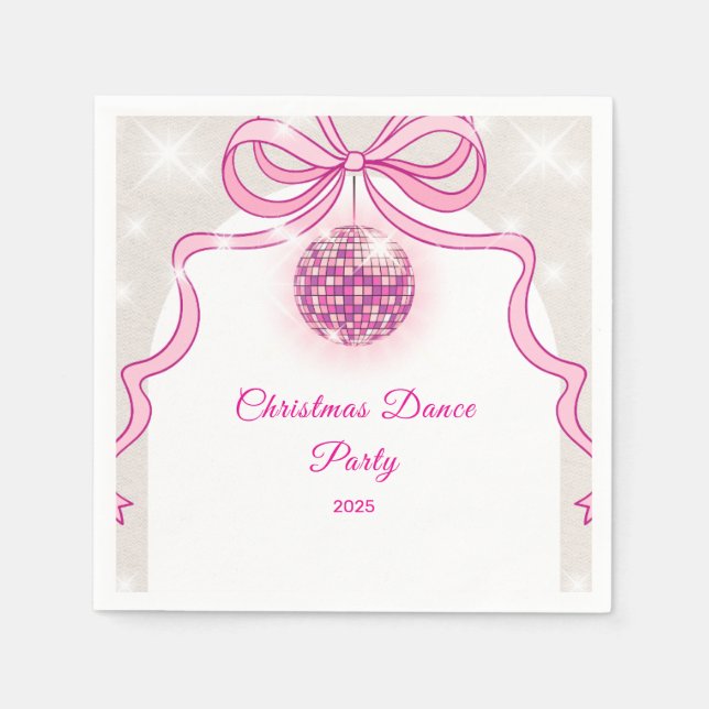 Serviette En Papier Soirée de Noël des Filles Disco Rose (Devant)