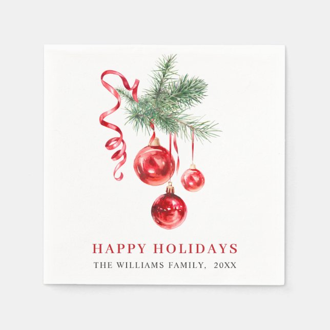 Serviette En Papier Soirée de Noël élégante de l'Ornement Rouge (Devant)