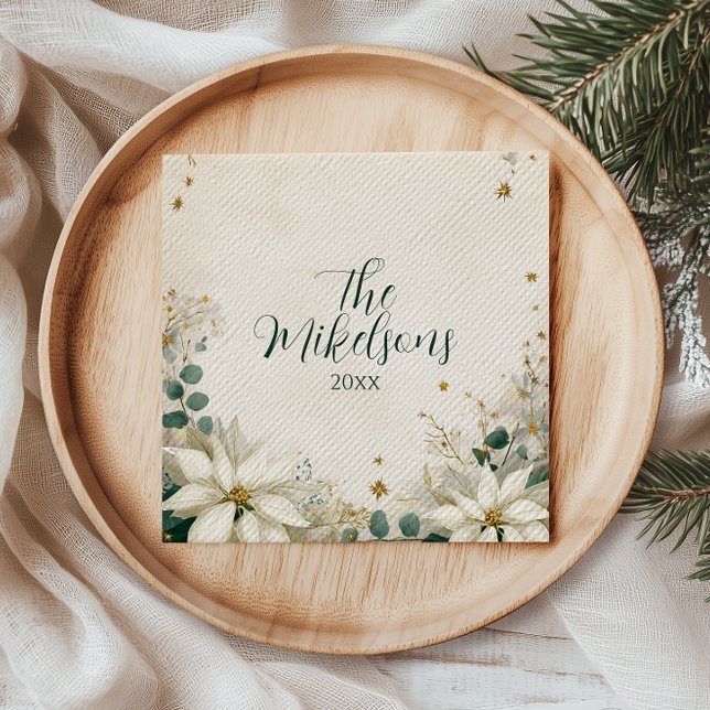 Serviette En Papier Soirée de Noël Elégante Poinsettia Blanche (Créateur téléchargé)