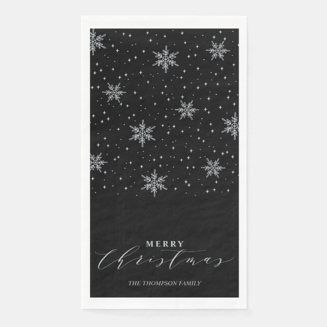 Serviette En Papier Soirée de Noël moderne en argent et noir (Devant)