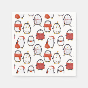 Serviette En Papier Soirée de Noël Motif des Pingouins Festifs