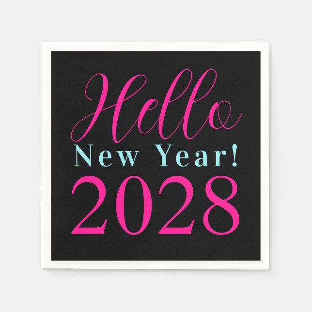 Serviette En Papier Soirée de Nouvel An Noir Rose Hot (Devant)