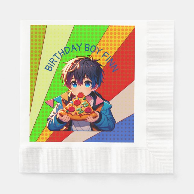 Serviette En Papier Soirée de pizza pour garçon d'Anime personnalisée (Devant)