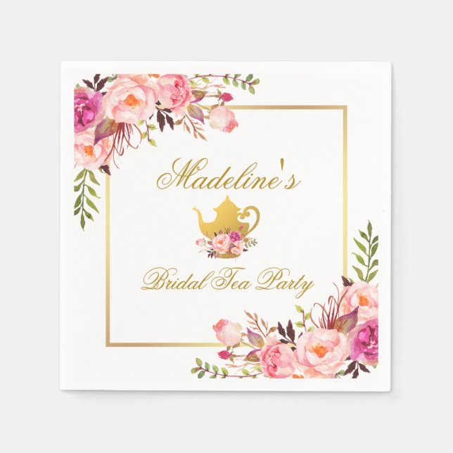 Serviette En Papier Soirée de thé à la Fête des mariées rose or (Devant)