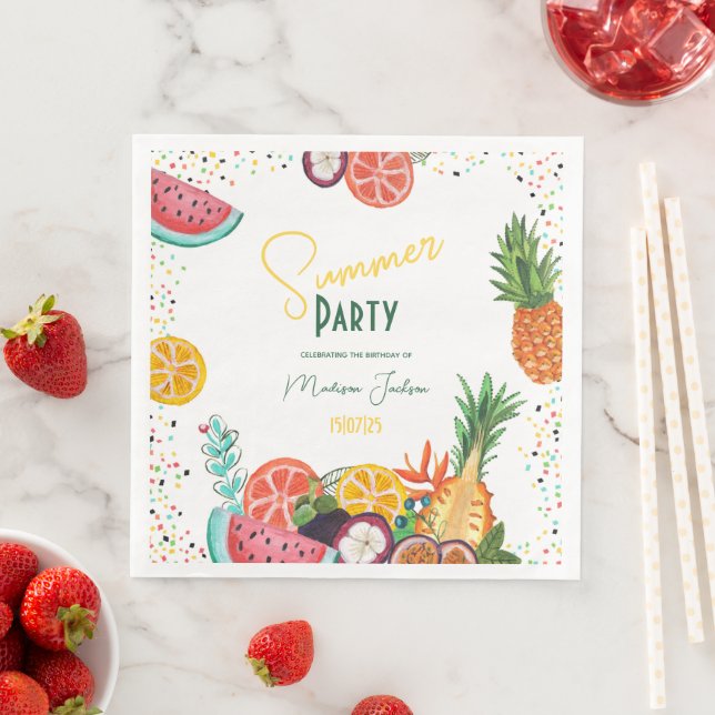 Serviette En Papier Soirée d'été Jaune aux fruits tropicaux (En situation)