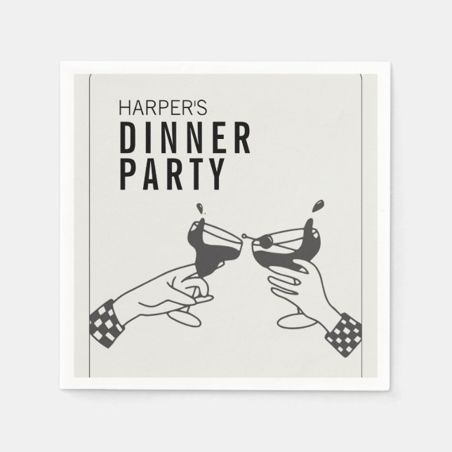 Serviette En Papier Soirée d'être et dîner d'illustrations rétros noir (Devant)