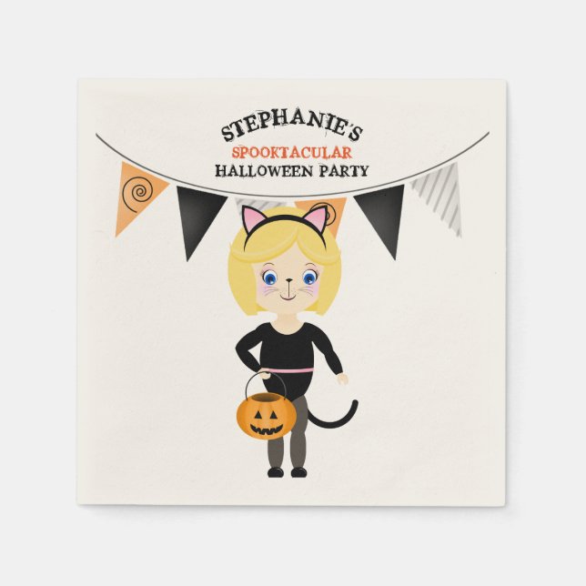 Serviette En Papier Soirée d'Halloween en chats (Devant)