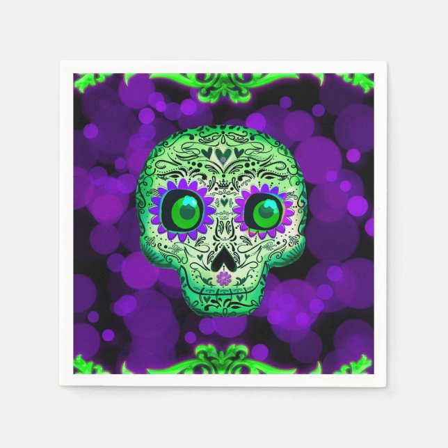 Serviette En Papier Soirée d'Halloween verte et violette (Devant)