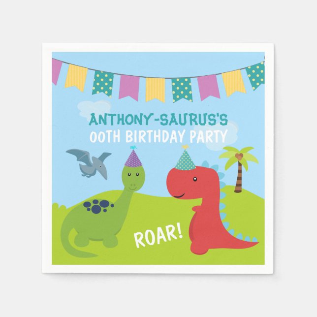 Serviette En Papier Soirée Dinosaure personnalisée (Devant)