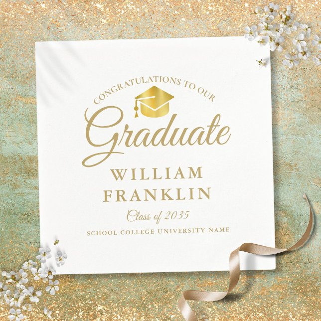 Serviette En Papier Soirée d'or Elegant Moderne (Modern Elegant Gold Graduation Party Napkins)