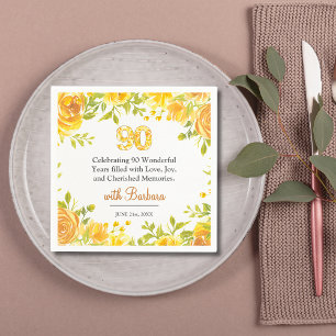 Serviette En Papier Soirée du 90e anniversaire - Décor de roses jaunes
