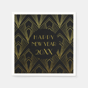 Serviette En Papier Soirée du Nouvel An Bonne Année Noir et Or