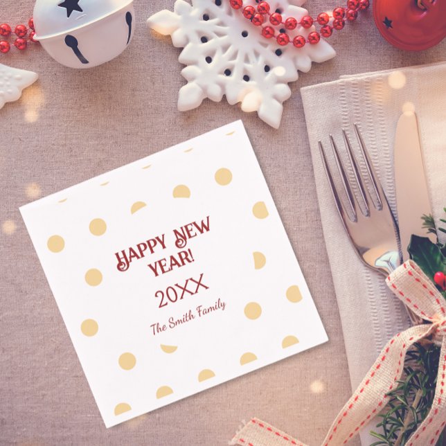 Serviette En Papier Soirée du Nouvel An en or Polka (Polka gold New Year's Eve Party Napkin)
