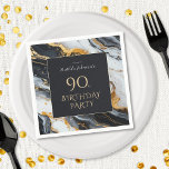 Serviette En Papier Soirée Elégante Black and Gold 90th Birthday Party<br><div class="desc">Élégante serviettes de table Black and Gold 90th Birthday Party. Cette invitation présente un design élégant avec une touche glamour, avec un mélange sophistiqué de noir et d'or. Les accents d'inspiration marbre apportent une touche de luxe, tandis que l'esthétique générale dégage un style raffiné, parfait pour célébrer un événement marquant....</div>