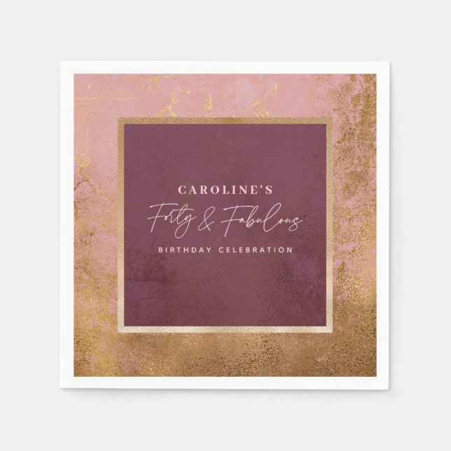 Serviette En Papier Soirée Gold & Pink 40e anniversaire (Devant)