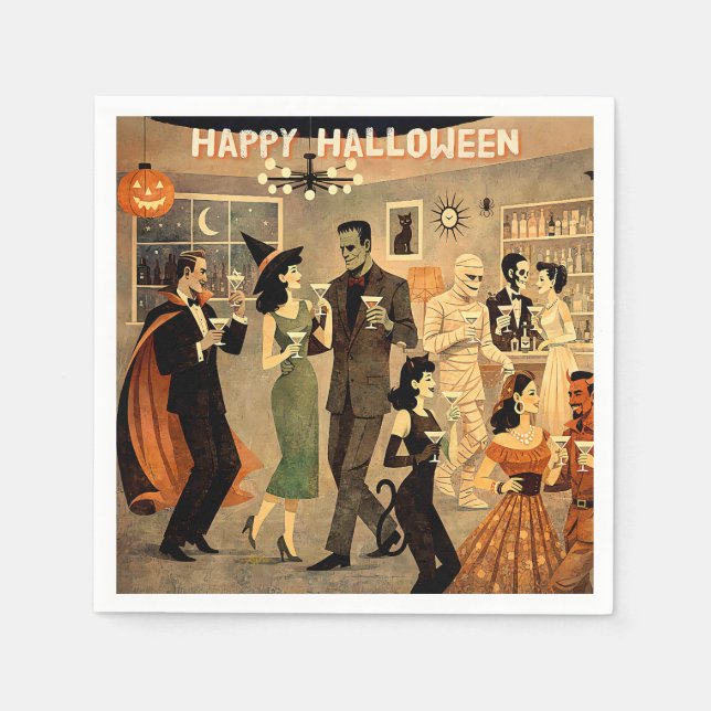 Serviette En Papier Soirée Martini Halloween Rétro Milieu de Siècle 40 (Devant)