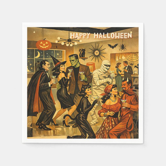 Serviette En Papier Soirée Martini Halloween Rétro Milieu de Siècle 50 (Devant)