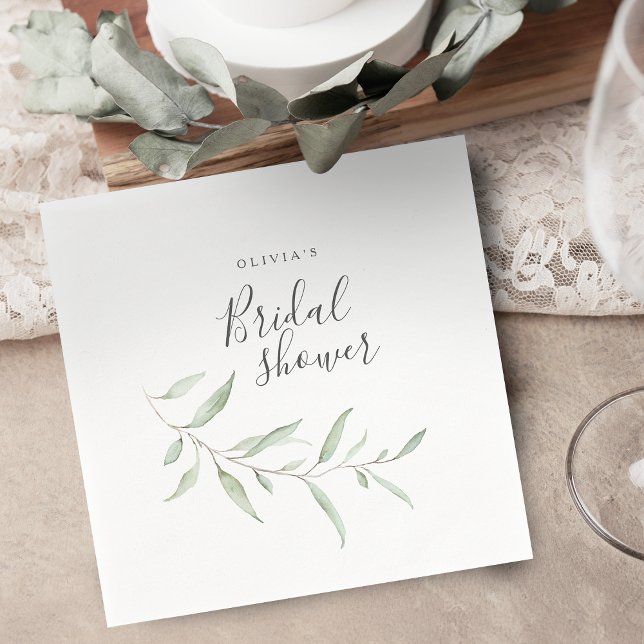 Serviette En Papier Soirée nuptiale rustique verte (Minimal greenery rustic bridal shower party napkins)