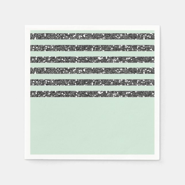 Serviette En Papier Soirée Parties scintillant Minty Green & Silver (Devant)