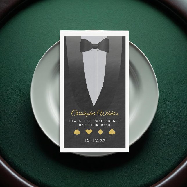 Serviette En Papier Soirée Poker Smoking Enterrement de vie de garçon (A tuxedo paper guest towel - it’s perfect for a classy bachelor night with a casino twist.)