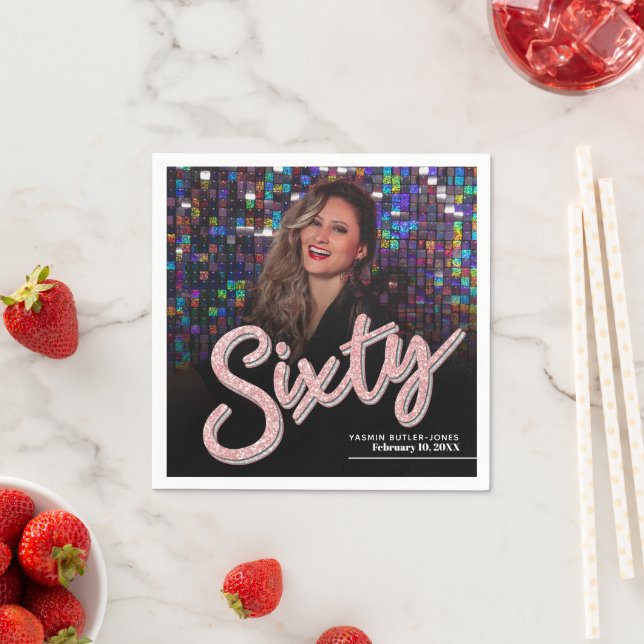 Serviette En Papier Soixante 60e anniversaire script photo personnalis (En situation)