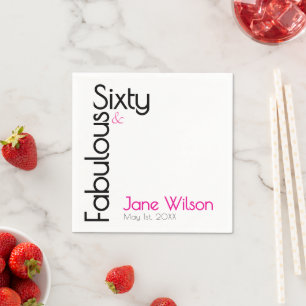 Serviette En Papier Soixante ans Fabulux Anniversaire Chic Rose