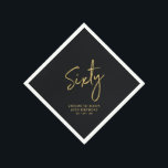 Serviette En Papier Soixante | Black moderne 60th Birthday Party<br><div class="desc">Cette serviette en papier personnalisée ajoutera des détails élégants à votre célébration du 60e anniversaire. Ce design de serviette de 60e anniversaire est doté d'une lettrage en or simple et chic "Sixty" avec du texte personnalisé. Des invitations et des fournitures de fête correspondants sont disponibles dans ma boutique BaraBomDesign.</div>