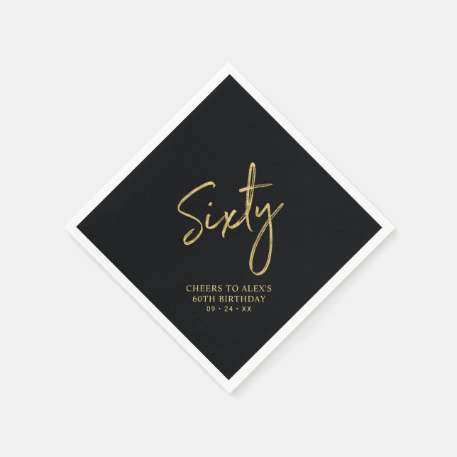 Serviette En Papier Soixante | Black moderne 60th Birthday Party (Coin)
