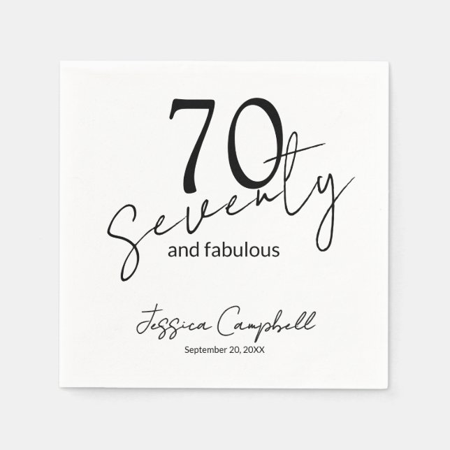 Serviette En Papier Soixante-dix ans et Fabuleux Script Noir 70e Anniv (Devant)