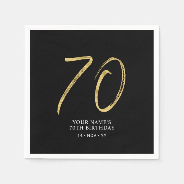 Serviette En Papier Soixante-Dix | Gold & Black Lettering 70e annivers (Devant)