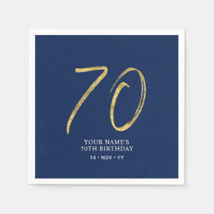 Serviette En Papier Soixante-Dix   Gold & Navy Blue Lettering 70th Bir