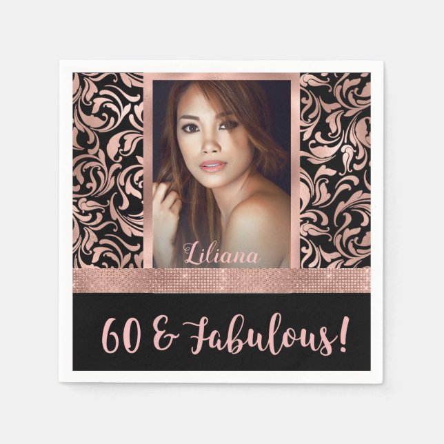Serviette En Papier Soixante et fabuleux damas d'or rose 60e anniversa (Devant)
