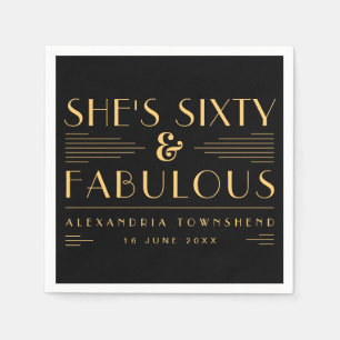 Serviette En Papier Soixante & Fabuleux Art Déco Nom Date 60e Annivers
