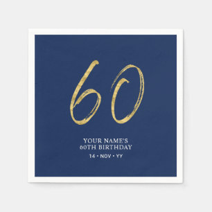 Serviette En Papier Soixante   lettrage or et bleu marine 60e annivers