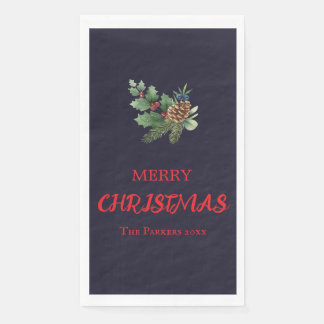 Serviette En Papier Sol rustique avec baies rouges et cône de pin