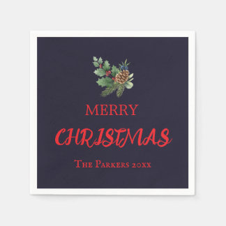 Serviette En Papier Sol rustique avec baies rouges et cône de pin