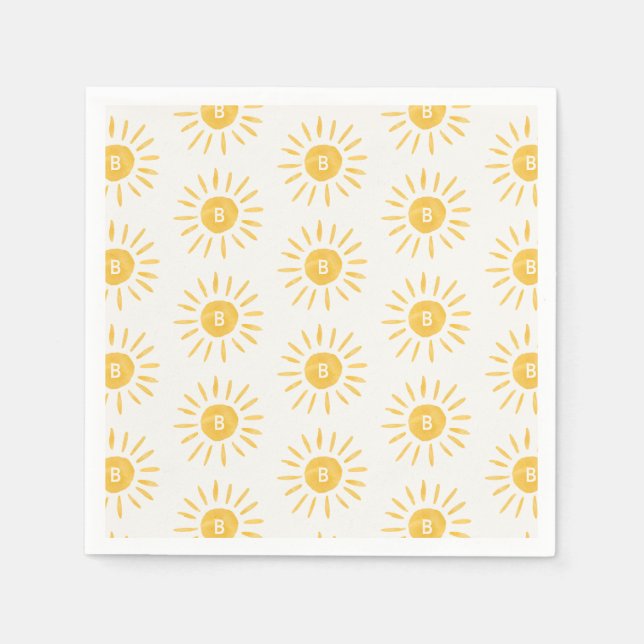 Serviette En Papier soleil 1er anniversaire aquarelle soleil initial (Devant)