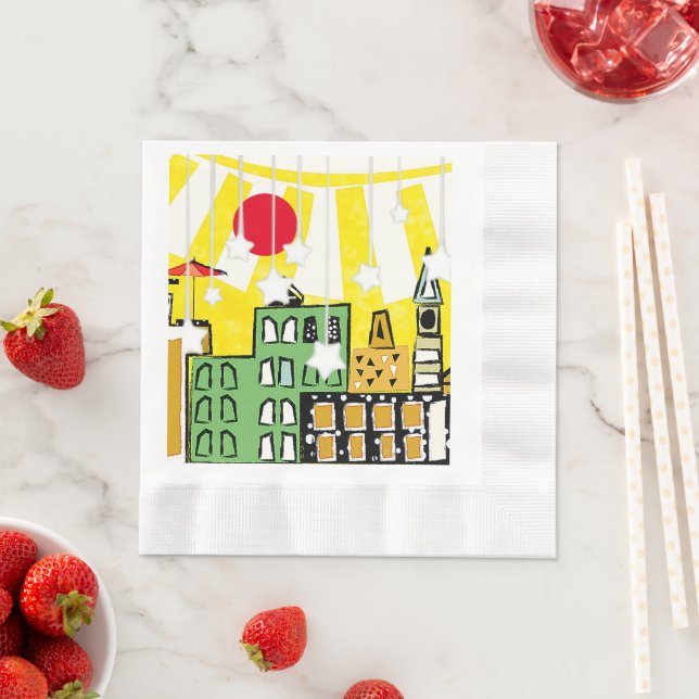 SERVIETTE EN PAPIER SOLEIL DANS LA VILLE (En situation)