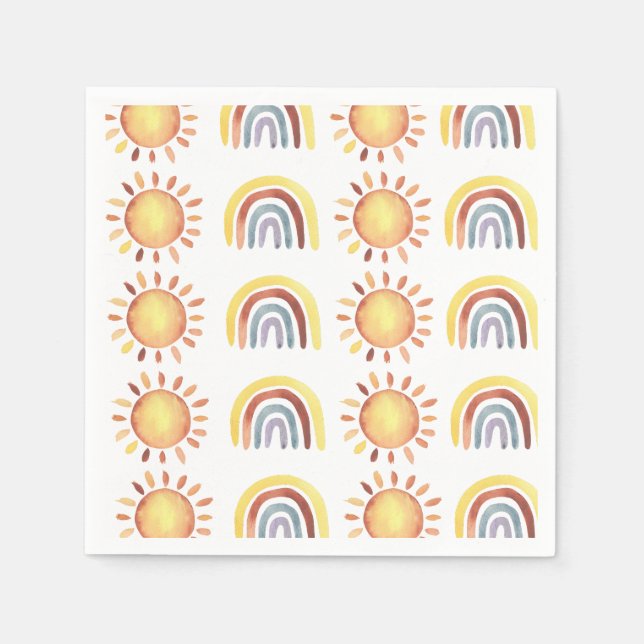 Serviette En Papier Soleil et arc-en-ciel motifs (Devant)