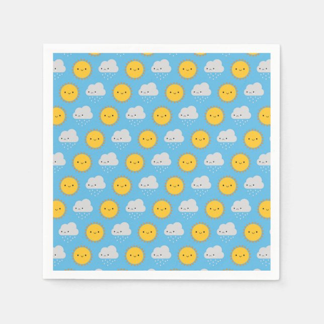 Serviette En Papier Soleil et pluie Kawaii (Devant)